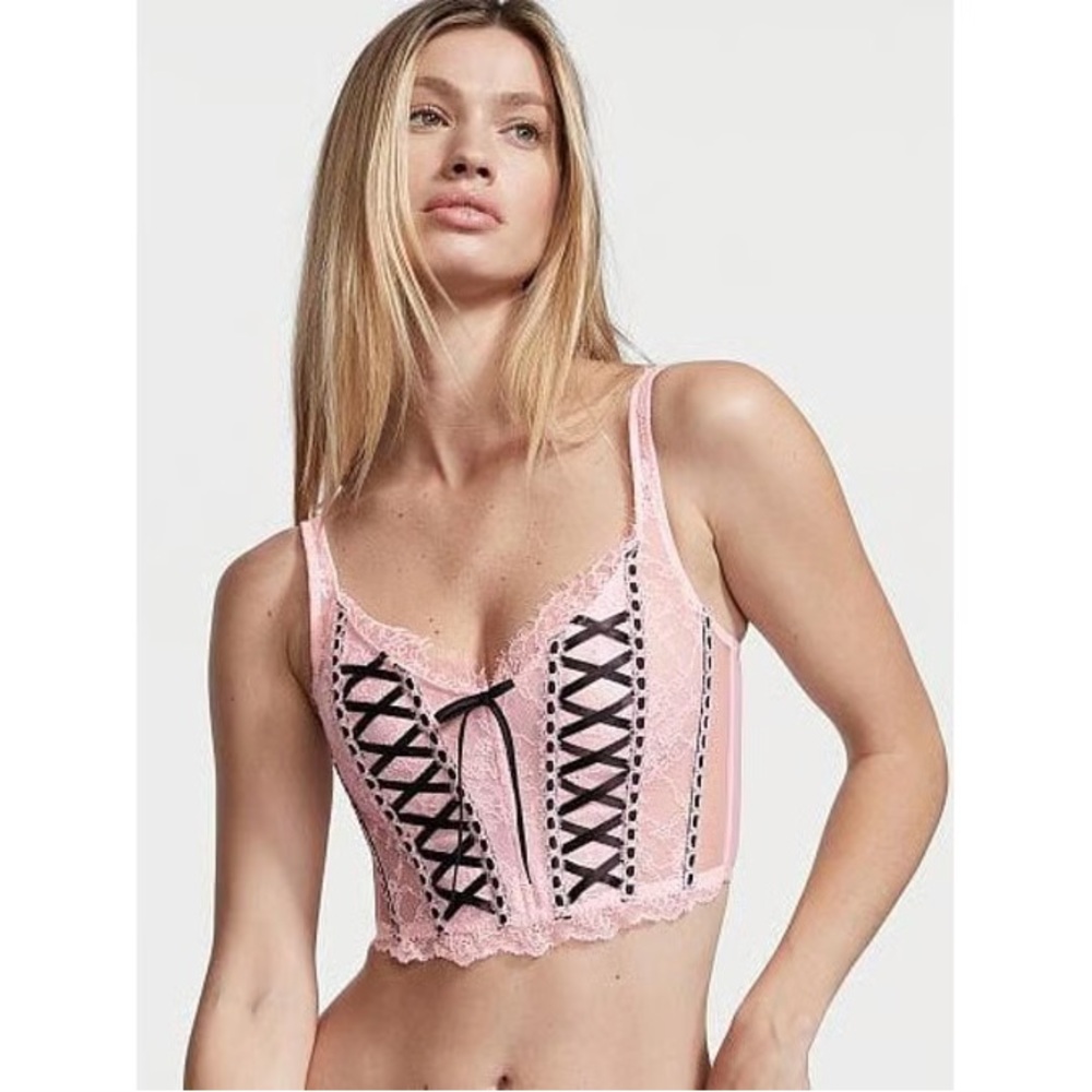 VICTORIA'S SECRET DREAM ANGELS UNLINED LACE UP CORSET BRA TOP SIZE S NWT
